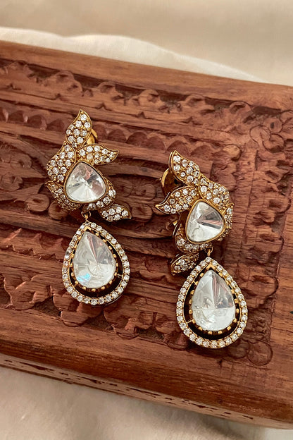 Gold Finish Kundan Polki Stud Earrings