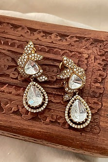 Gold Finish Kundan Polki Stud Earrings