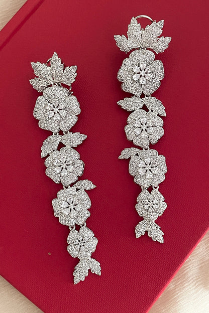 Gold Finish Zircon Floral Dangler Earrings