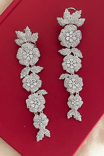 Gold Finish Zircon Floral Dangler Earrings