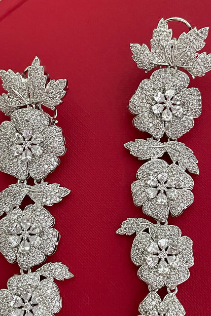 Gold Finish Zircon Floral Dangler Earrings