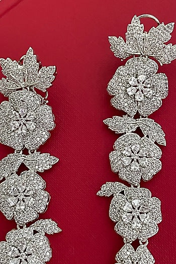 Gold Finish Zircon Floral Dangler Earrings
