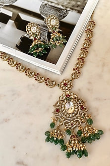 Gold Finish Moissanite Polki & Zircon Long Necklace Set
