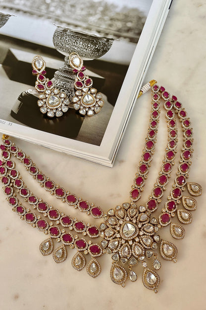 Gold Finish Ruby Stone & Zircon Choker Necklace Set