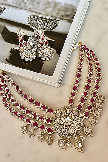 Gold Finish Ruby Stone & Zircon Choker Necklace Set
