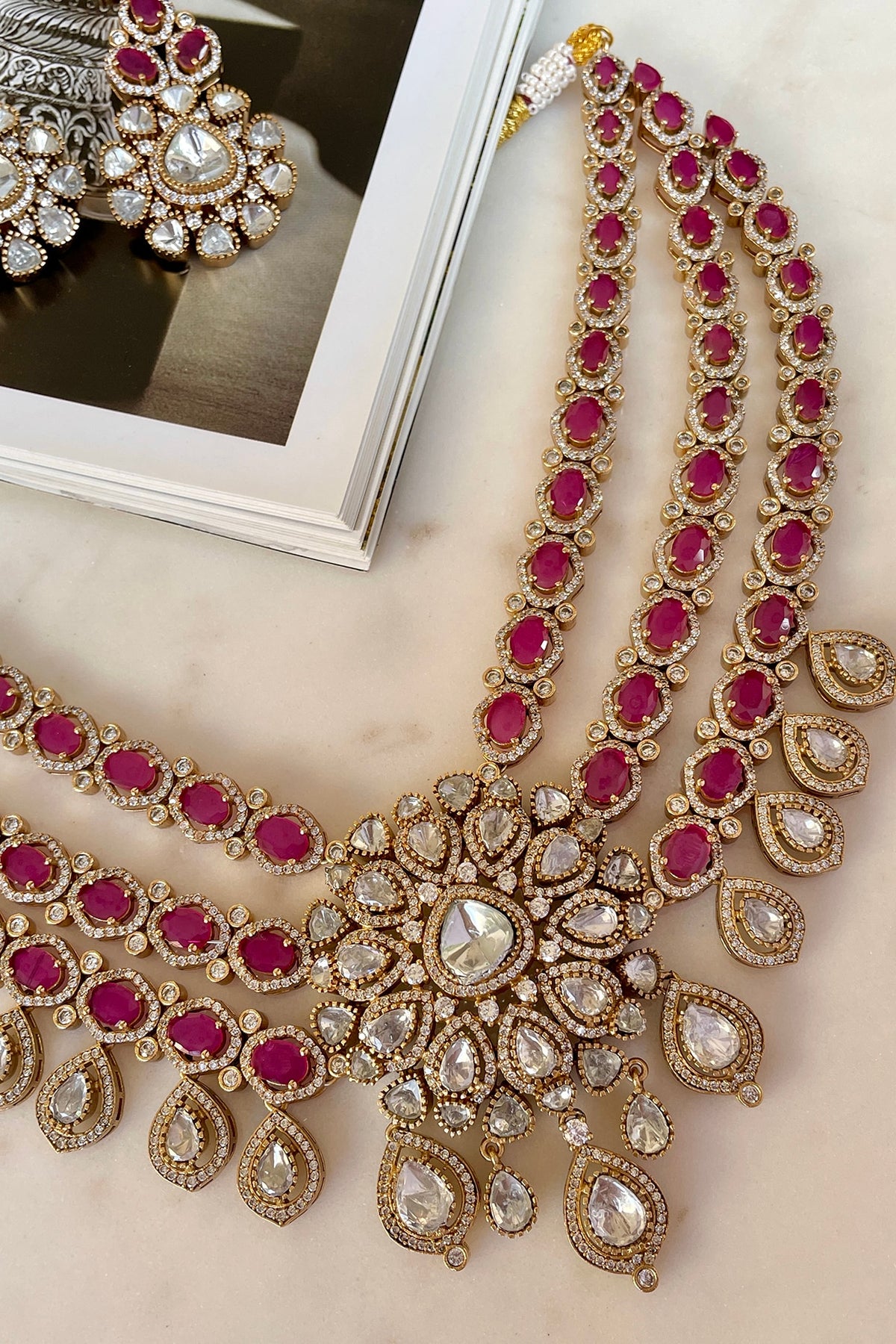 Gold Finish Ruby Stone & Zircon Choker Necklace Set