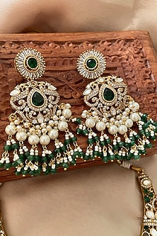 Gold Finish Kundan Polki & Emerald Stone Choker Necklace Set