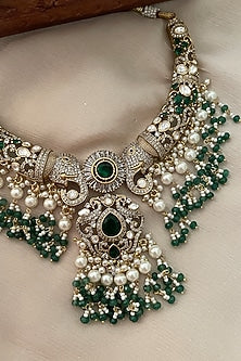 Gold Finish Kundan Polki & Emerald Stone Choker Necklace Set