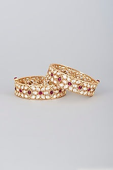 White Finish Kundan Polki Bangles (Set of 2)