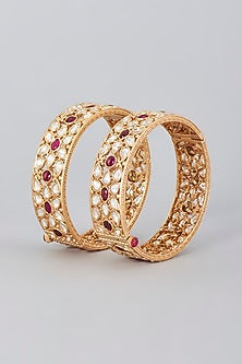 White Finish Kundan Polki Bangles (Set of 2)