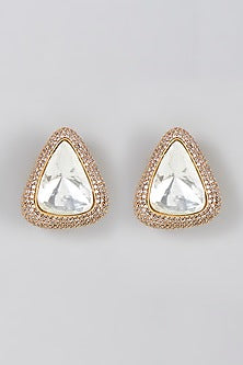 White Finish Faux Diamond Stud Earrings