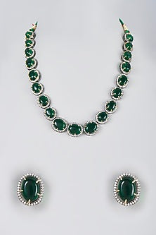 Two Tone Finish Synthetic Emerald Necklace Set
