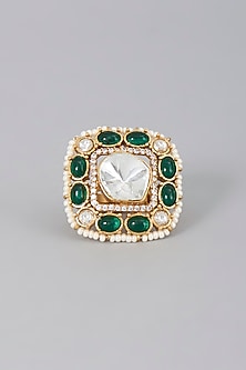 Gold Finish Kundan Polki Ring