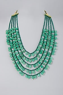 Green Stones & Pearls Long Necklace
