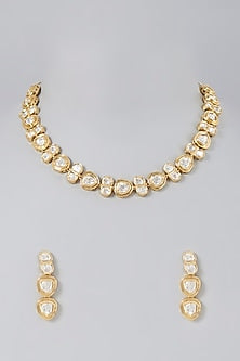 Gold Finish Kundan Polki Necklace Set