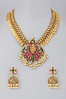 Gold Finish Ruby Necklace Set