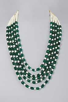 Gold Finish Emeralds Long Necklace