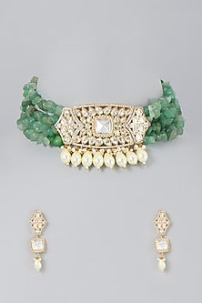 Gold Finish Kundan Polki Choker Necklace Set