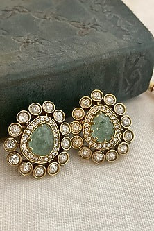 Black Rhodium Finish Kundan Polki & Emerald Layered Necklace Set