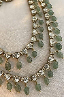 Black Rhodium Finish Kundan Polki & Emerald Layered Necklace Set