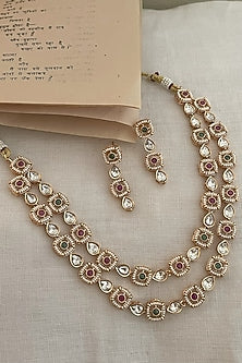 Gold Finish Kundan Polki & Ruby Necklace Set