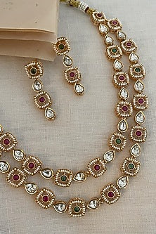 Gold Finish Kundan Polki & Ruby Necklace Set