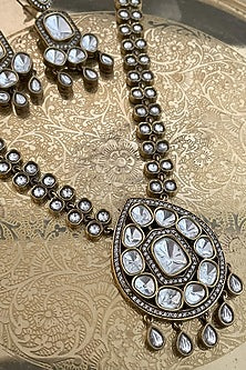 Black Rhodium Finish Kundan Polki Necklace Set