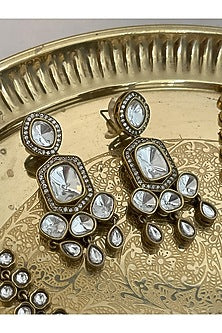 Black Rhodium Finish Kundan Polki Necklace Set