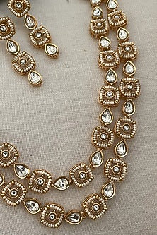 Gold Finish Kundan Polki Layered Necklace Set