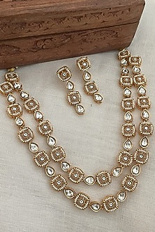 Gold Finish Kundan Polki Layered Necklace Set