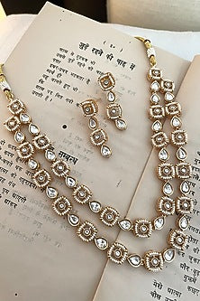 Gold Finish Kundan Polki Layered Necklace Set