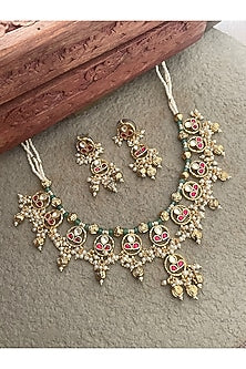 Gold Finish Kundan Polki & Ruby Necklace Set