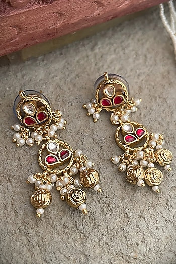 Gold Finish Kundan Polki & Ruby Necklace Set