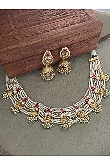 Gold Finish Kundan Polki Necklace Set