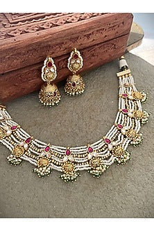 Gold Finish Kundan Polki Necklace Set