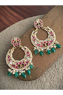 Gold Finish Jadau Kundan Polki Chandbali Earrings