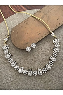 Black Rhodium Finish Kundan Polki & Zircon Necklace Set