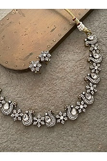 Black Rhodium Finish Kundan Polki & Zircon Necklace Set