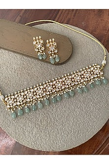 Gold Finish Jadau Kundan Polki Choker Necklace Set