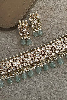 Gold Finish Jadau Kundan Polki Choker Necklace Set