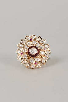 Gold Finish Kundan Polki Floral Ring