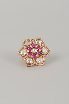 Gold Finish Kundan Floral Ring