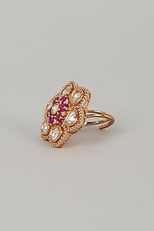 Gold Finish Kundan Floral Ring