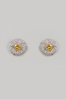 White Finish Floral Stud Earrings