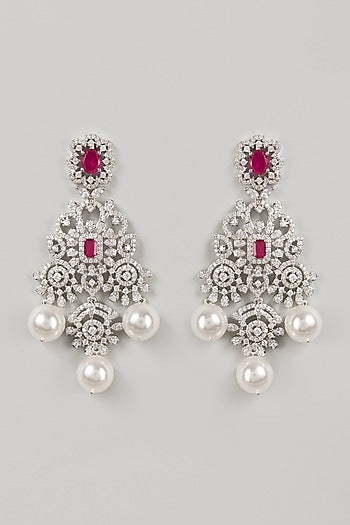 White Finish Pearl Dangler Earrings