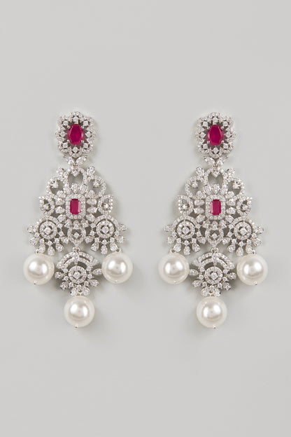 White Finish Pearl Dangler Earrings