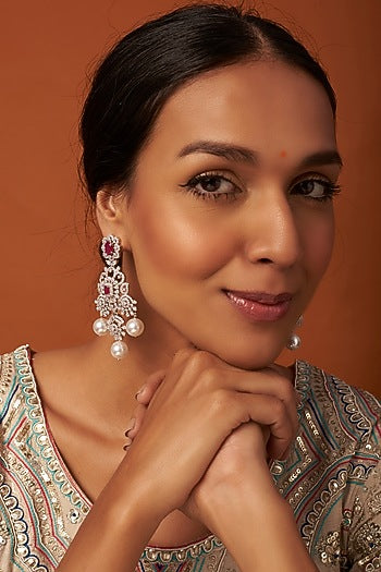 White Finish Pearl Dangler Earrings