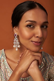 White Finish Pearl Dangler Earrings