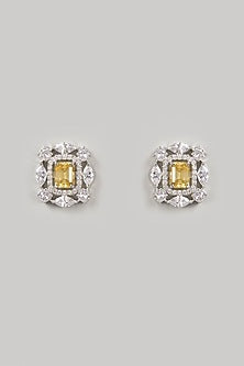 White Finish Stud Earrings