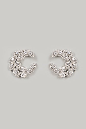 White Finish Zircon Hoop Earrings